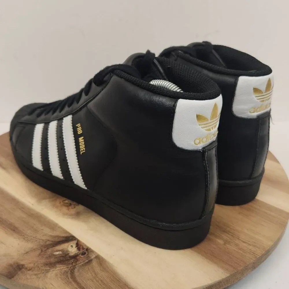 Adidas PRO MODEL GOLD Black Leather Sz 7.5 Men's Shoes B39368 Hi Top Sneakers